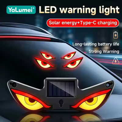 Solar rechargeable Devil Eyes car light with LED warning design