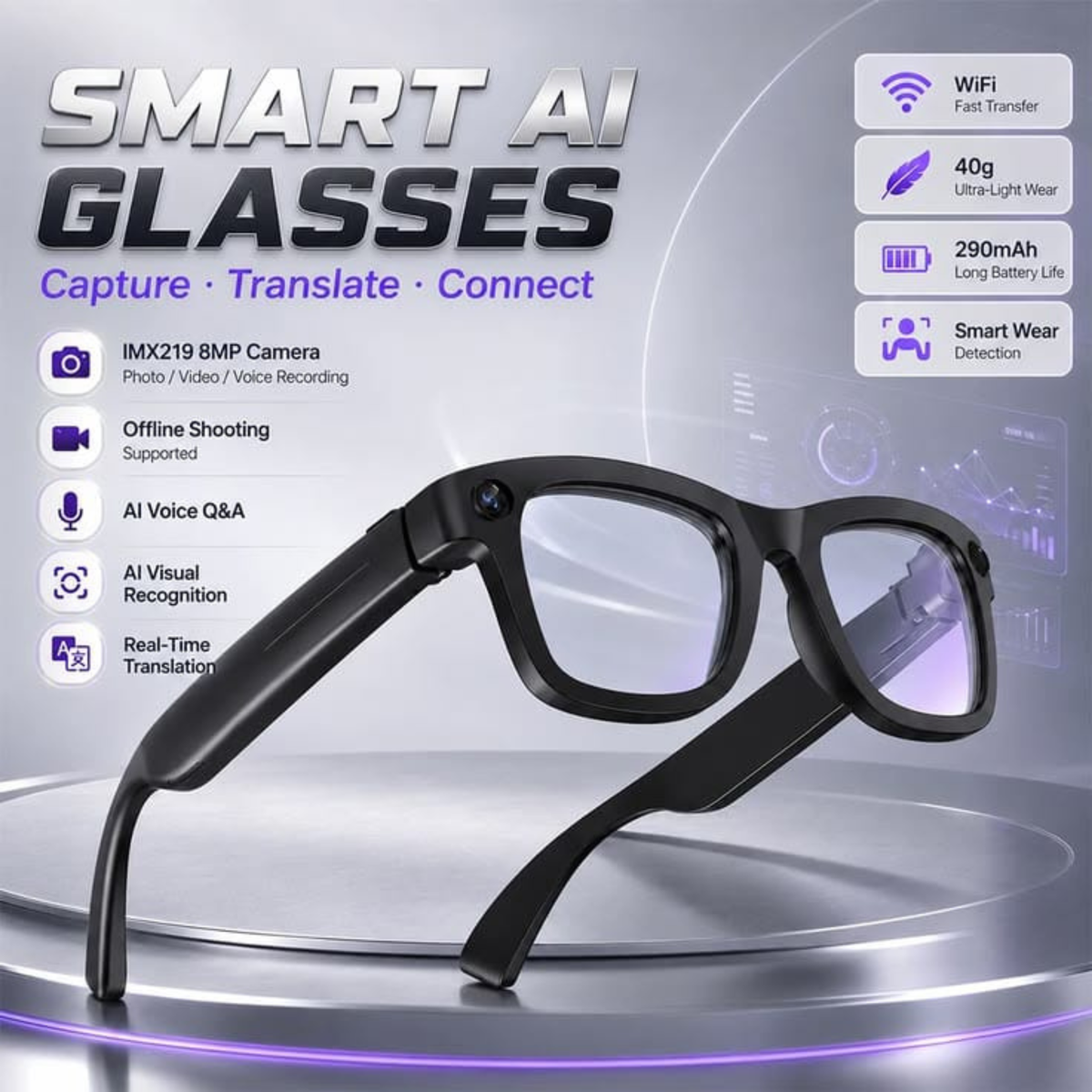 AIMB G2 AI Camera Glasses – 8MP, 1080P Video, Bluetooth & Voice Assistant