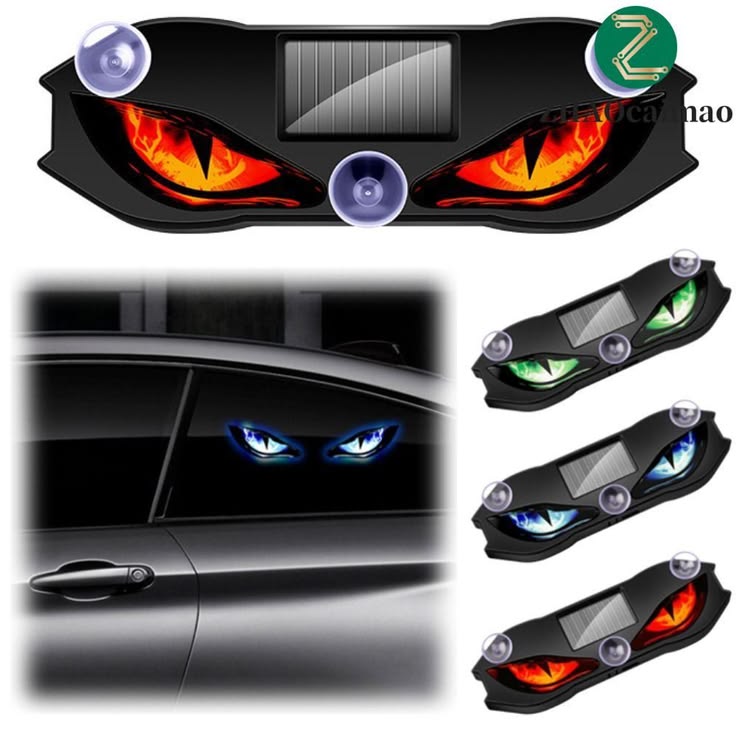 Multicolor Devil Eyes LED car light with solar panel and suction cup installation