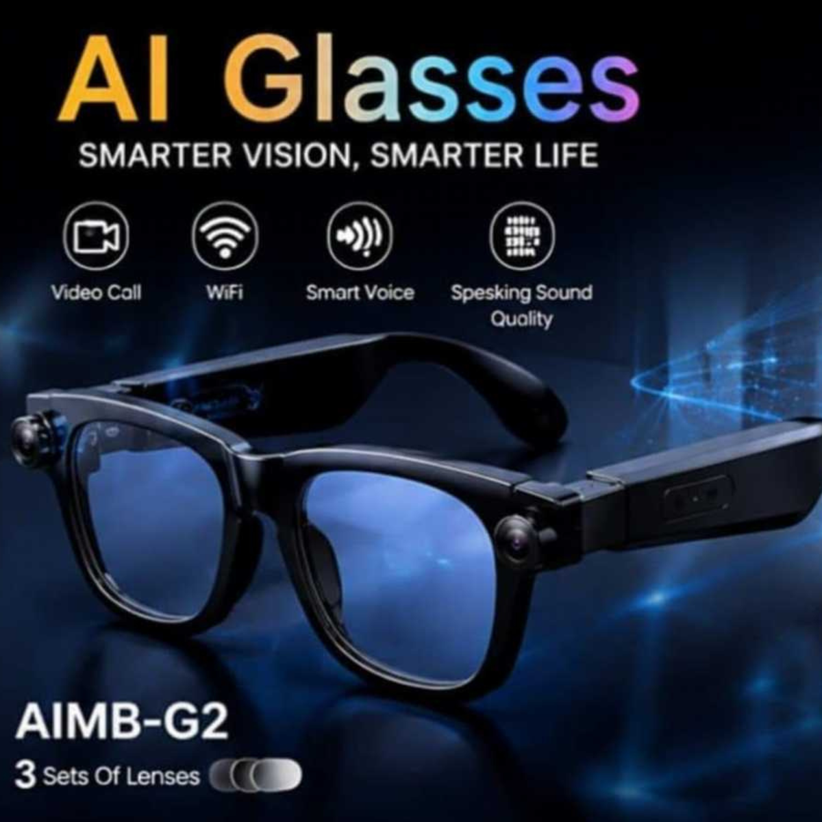 AIMB G2 AI Camera Glasses – 8MP, 1080P Video, Bluetooth & Voice Assistant