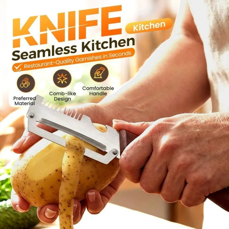 3-in-1 Multifunctional Vegetable Peeler with Stainless Steel Blade & Wooden Handle