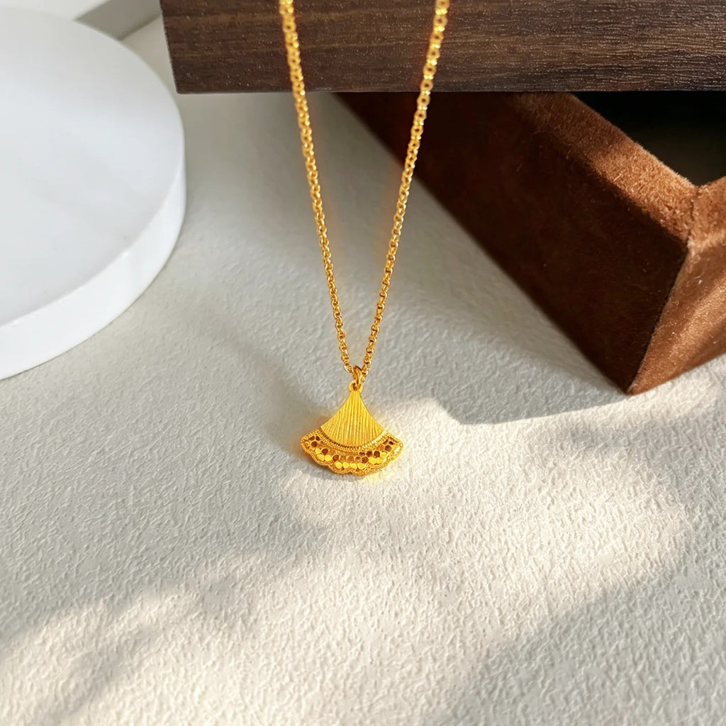 Gold plated fan necklace
