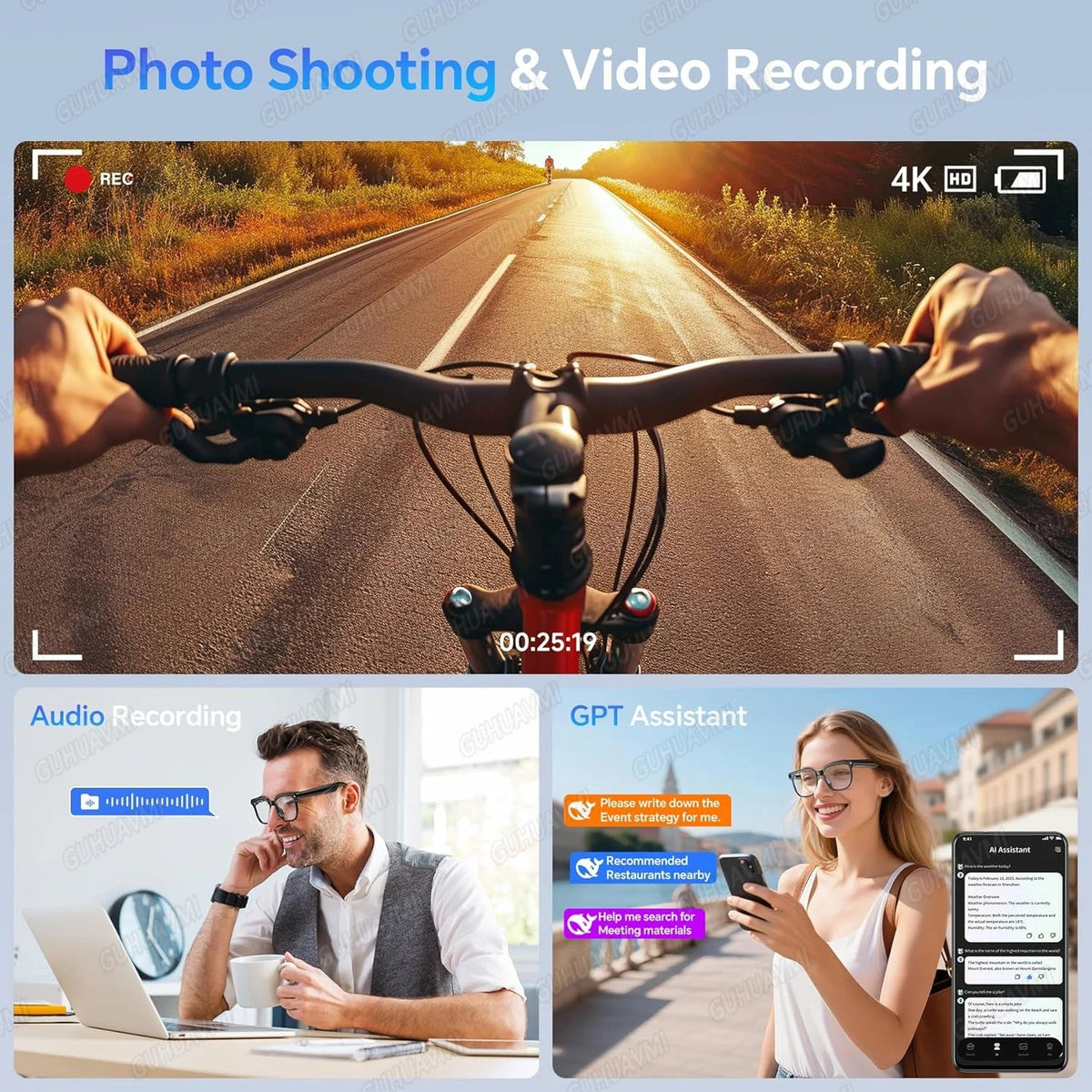 AIMB G2 AI Camera Glasses – 8MP, 1080P Video, Bluetooth & Voice Assistant