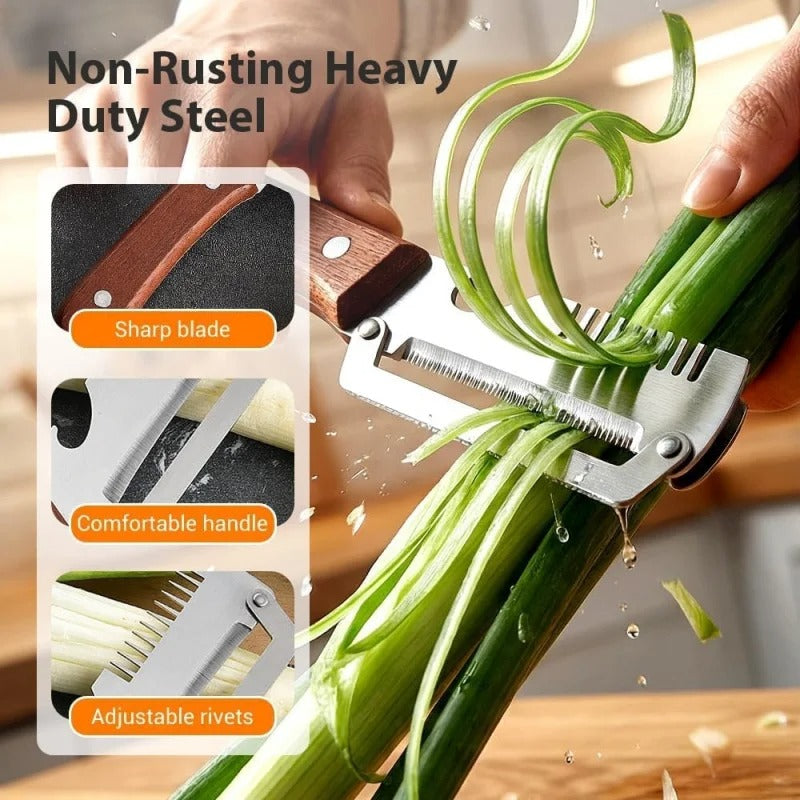 3-in-1 Multifunctional Vegetable Peeler with Stainless Steel Blade & Wooden Handle