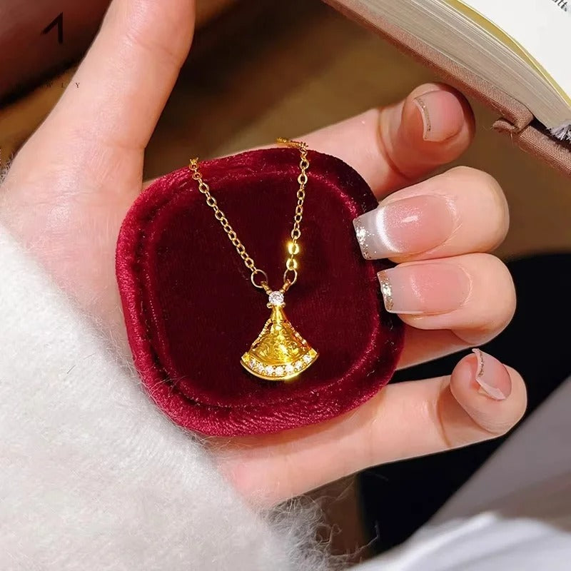 Gold plated fan necklace