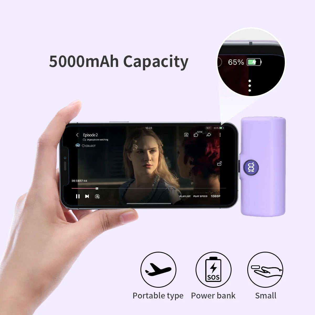 5000mAh Mini Power Bank with LED Display