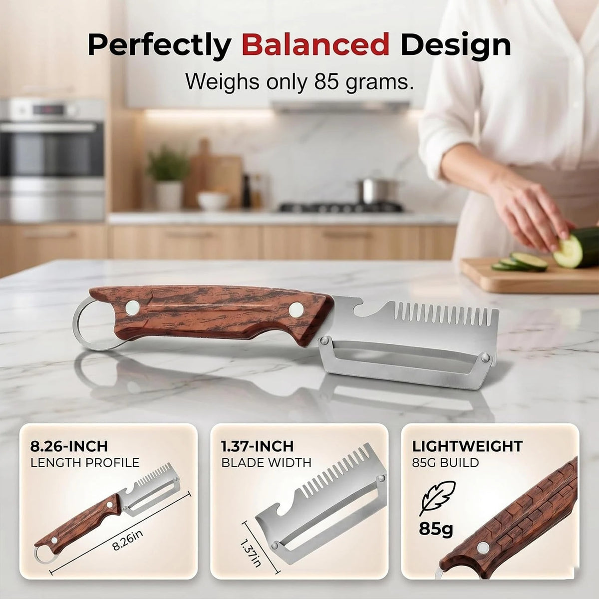 3-in-1 Multifunctional Vegetable Peeler with Stainless Steel Blade & Wooden Handle