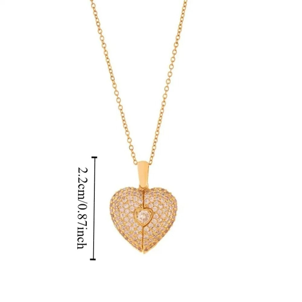 Elegant gold open close heart necklace