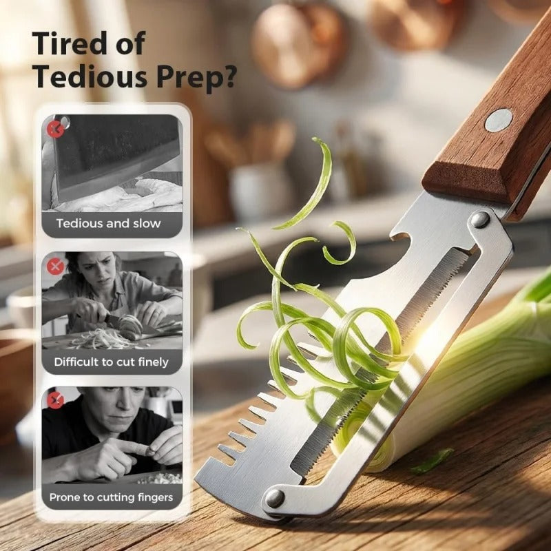 3-in-1 Multifunctional Vegetable Peeler with Stainless Steel Blade & Wooden Handle