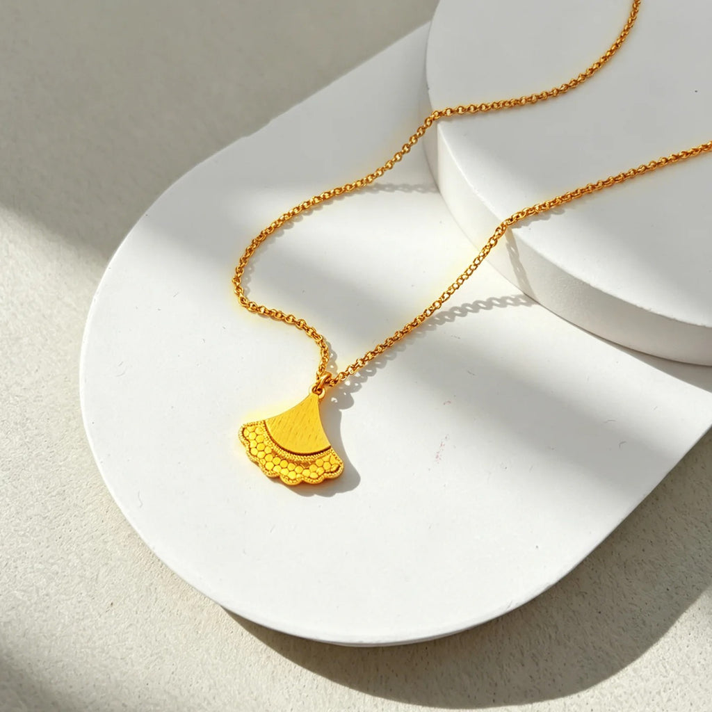 Gold plated fan necklace