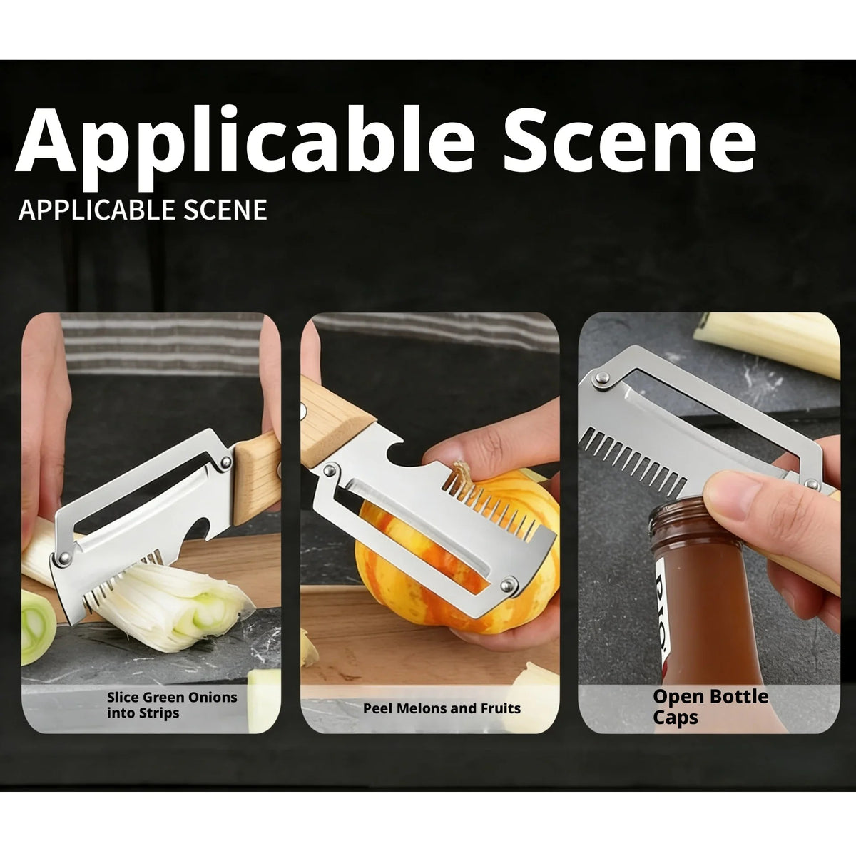 3-in-1 Multifunctional Vegetable Peeler with Stainless Steel Blade & Wooden Handle